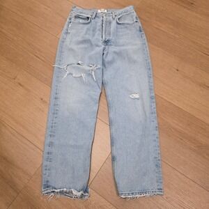 AGOLDE 90s Jeans Sz 24 Pinch Waist High Rise Straight Leg Distressed Light Wash
